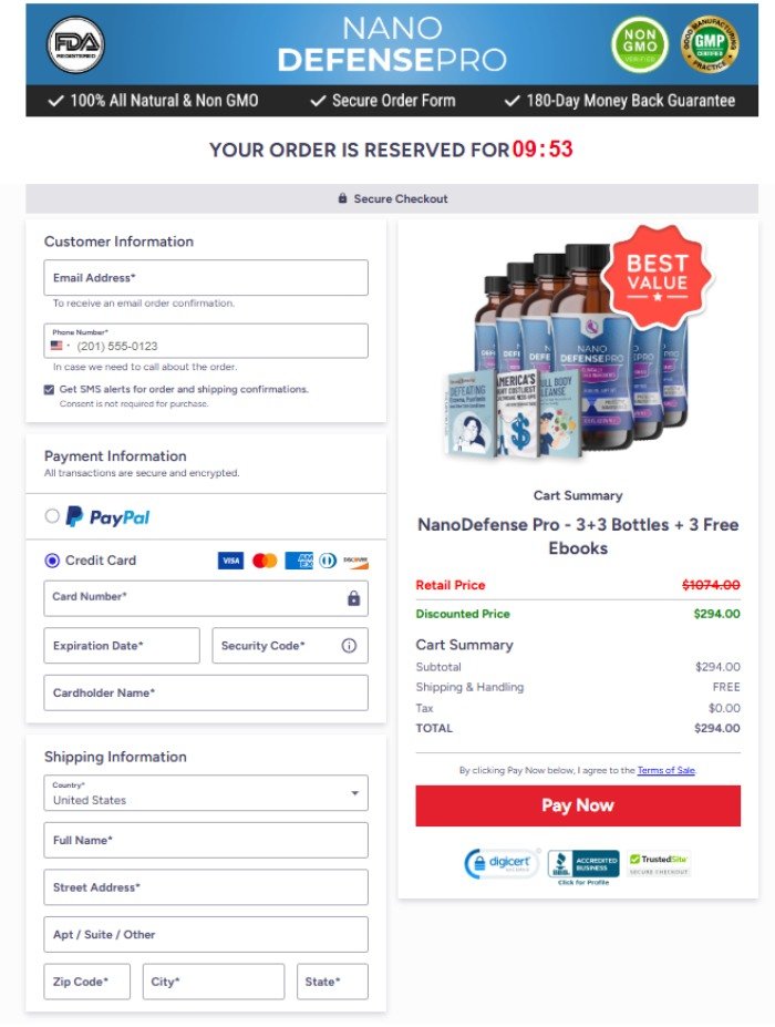 Secure payment for NanoDefense Pro order